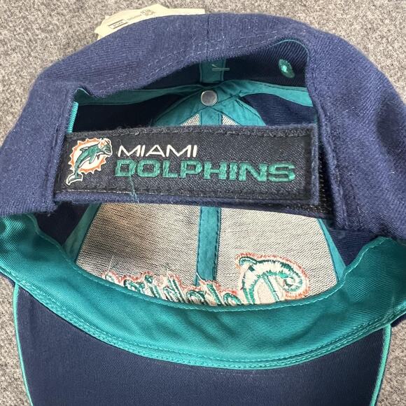 Vintage Miami Dolphins Hat Cap Strap Back Mens Blue NFL Football Script 90s - Picture 6 of 12